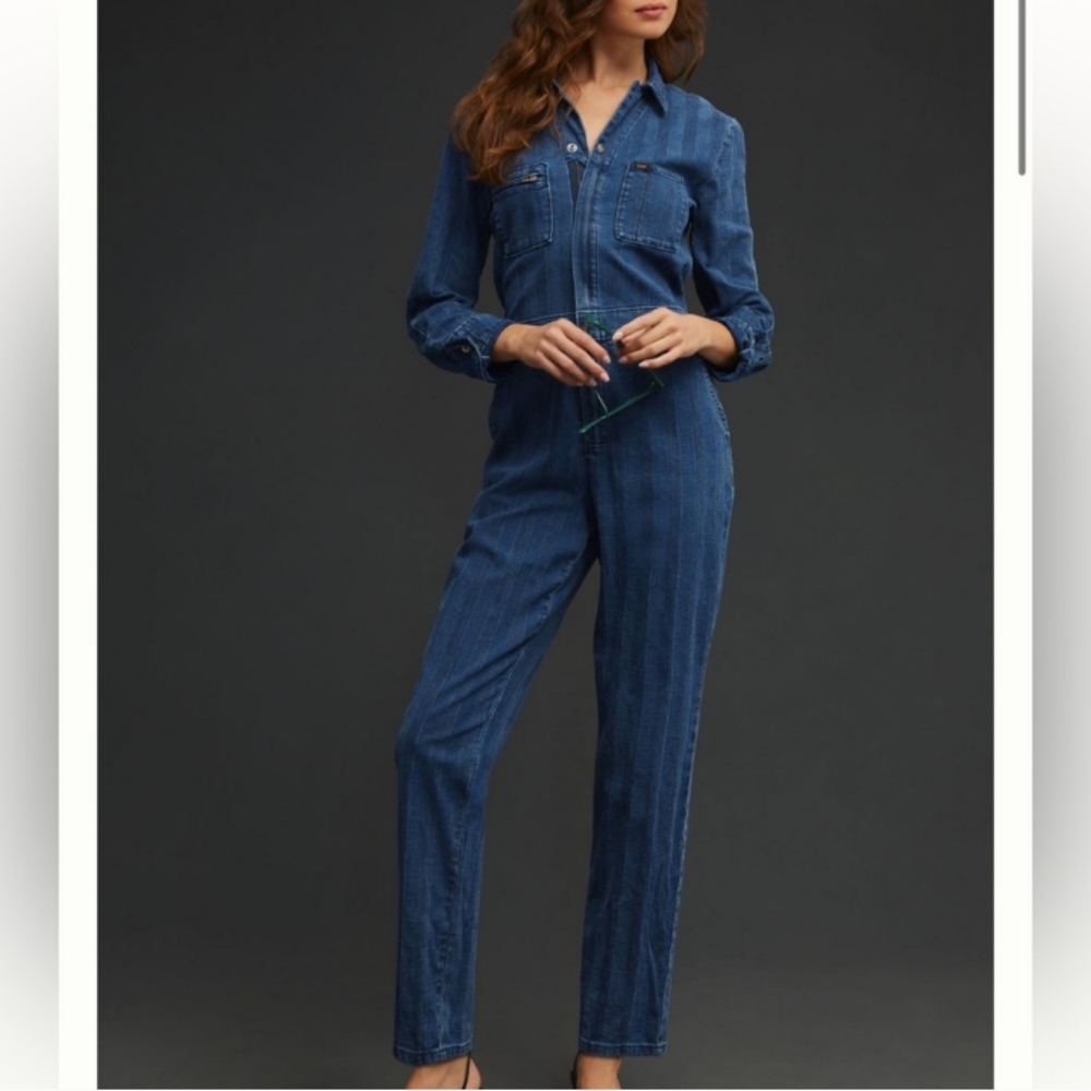 NWT Lee Women's Union-alls Jumpsuit in Blue Light Stripe
